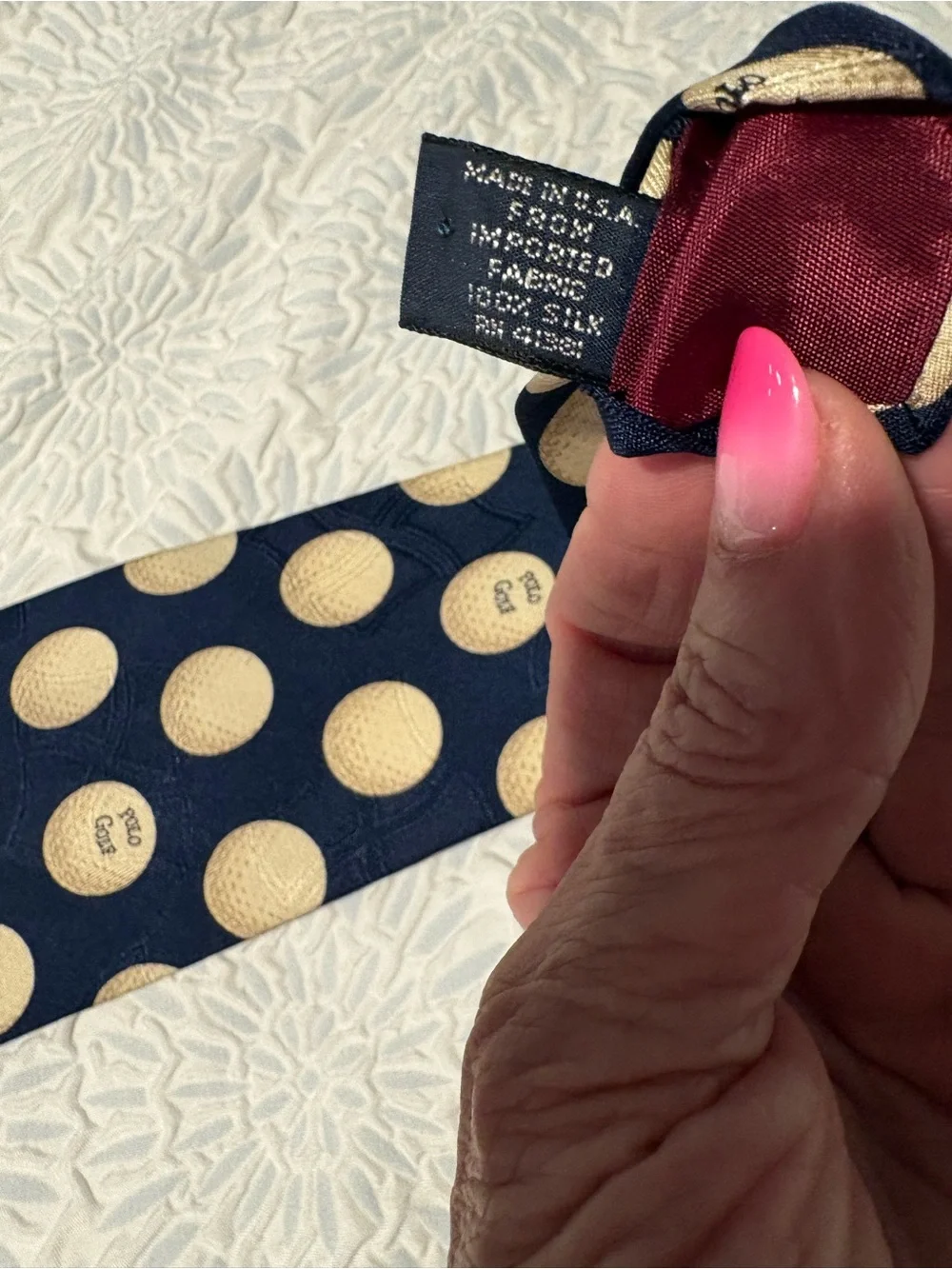 Vintage Ralph Lauren Navy Tie with Cream Golf Ball Dots great condition